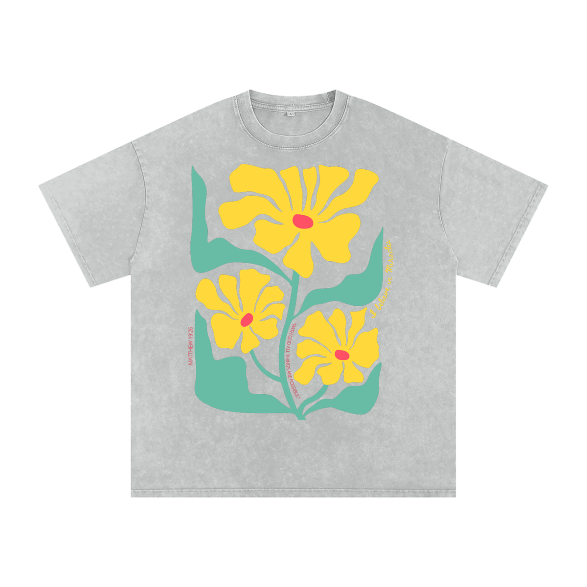 Matthew 19:26 Snow Washed Oversized Cotton T-Shirt