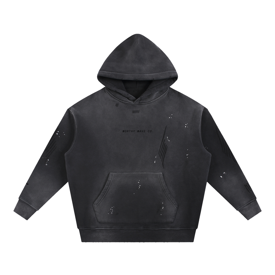 Vintage Washed Frayed Fleece Hoodie